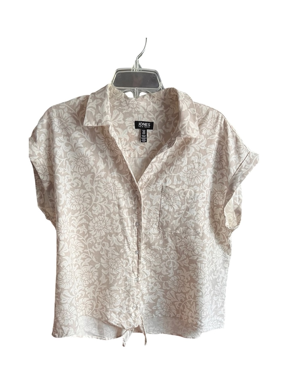 Jones New York light tan  and White Floral Short-Sleeve Button-Front Shirt